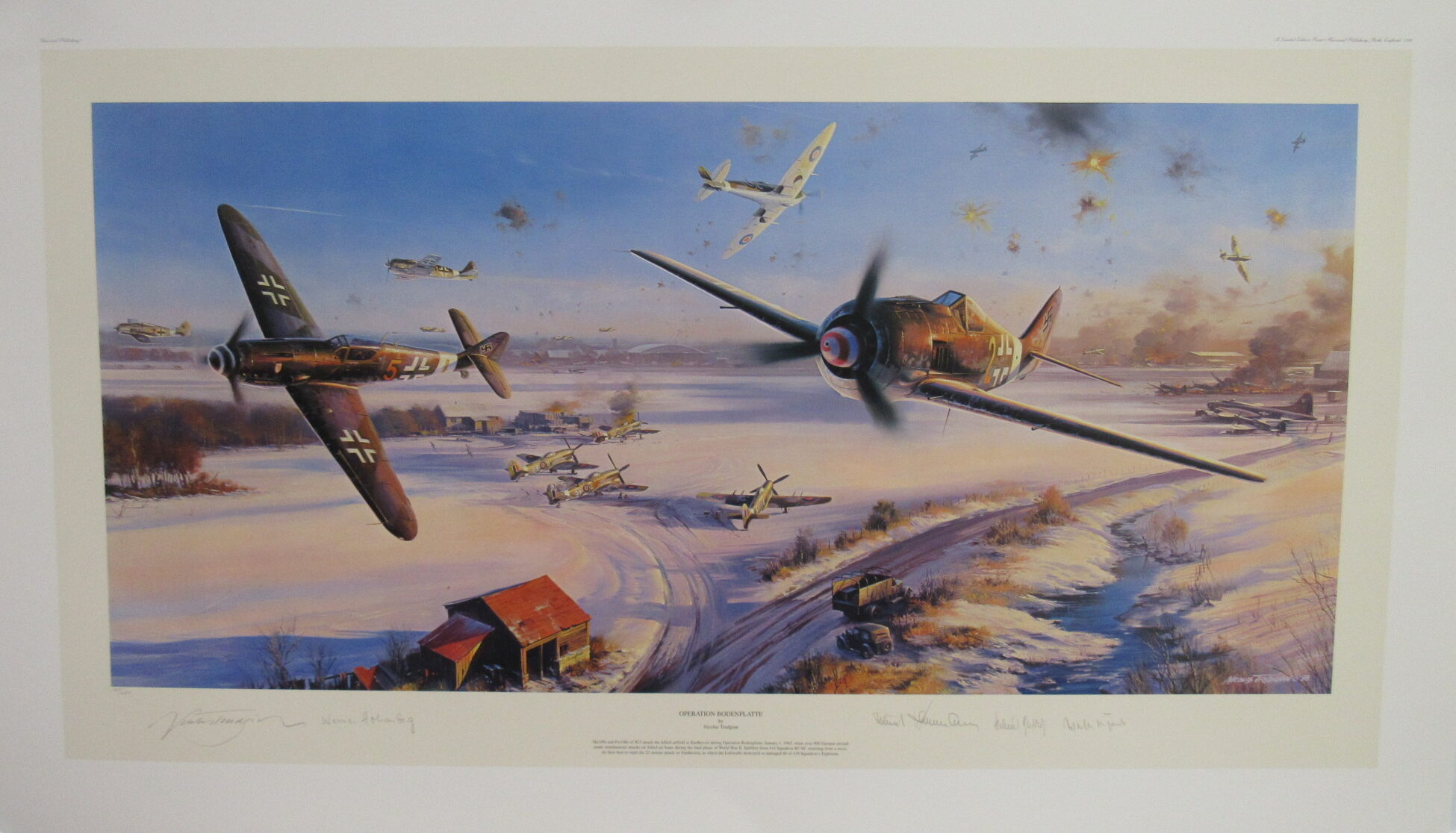 Operation Bodenplatte by Nicolas Trudgian – Signed Limited Edition #169/600 – WWII Air Battle Print 30×22 ¼ – Aviation Art